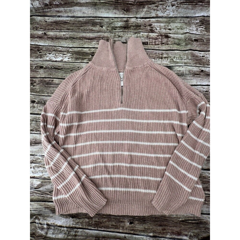 Rachel Zoe Women's Pink & White Striped Long-Sleeve Ribbed Knit Sweater Size Med